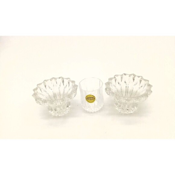 Cristal D' Arques 2 Clear Cut Lead Crystal Candle Stick Holders & Mini Vase - Picture 1 of 7